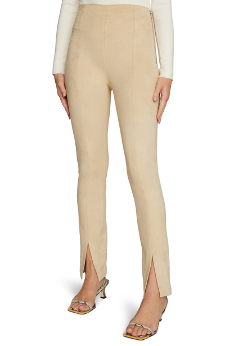 Good American Boss Split Hem Faux Suede Pants in Taupe Side Zip